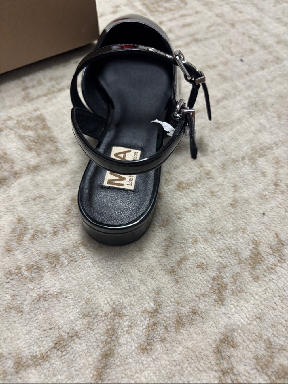 MIA Black Patent Pointed Slingback Mule with Buckle Detail - Picture 4 of 7